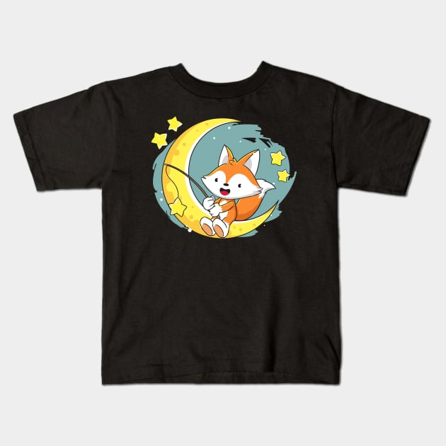 Fox at the moon Kids T-Shirt by Arkhan Store